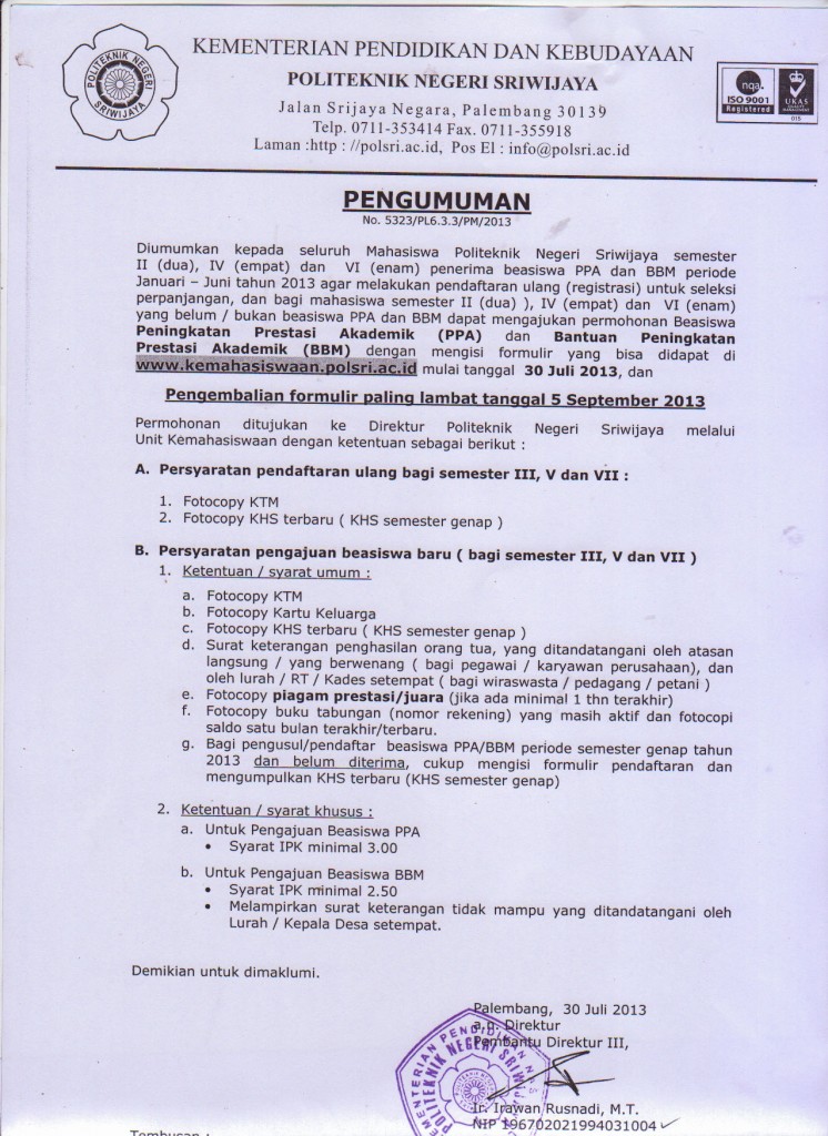 pengumaman 2013