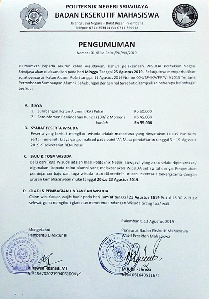 Pengumuman WISUDA 2019